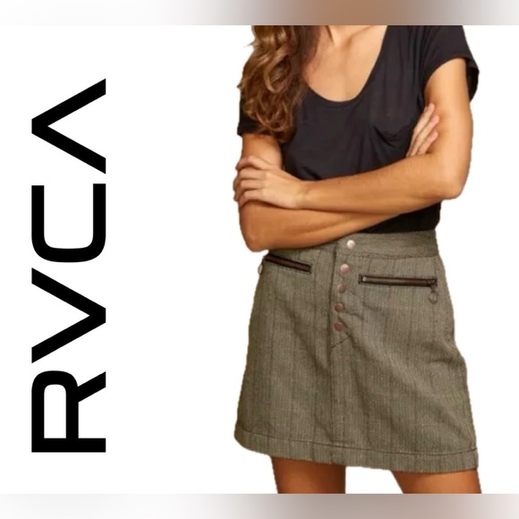 RVCA Dresses & Skirts - NWT RVCA Natwest High Rise Skirt Woven Herringbone Mini A-Line Size 29 MSRP $65